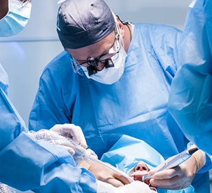 dentist performing dental implant surgery 