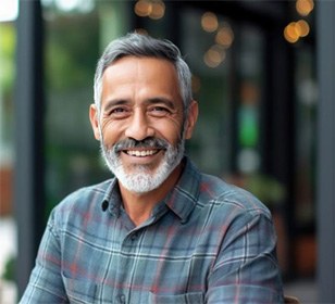 a man smiling with brand new dental implants