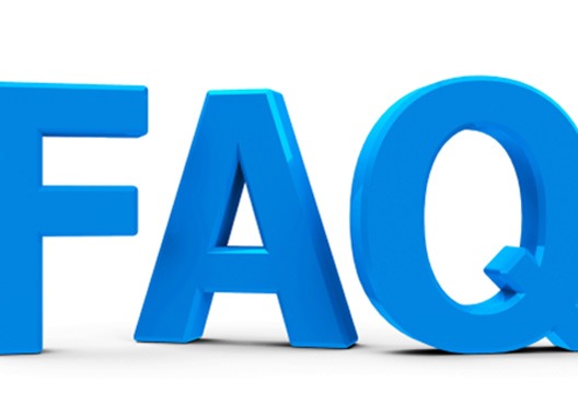 Blue FAQ on white background