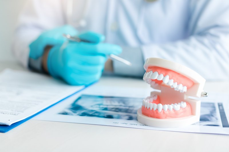 Close-up of dentures on desk